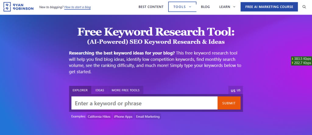 Ryan Robinson Keyword Tool
